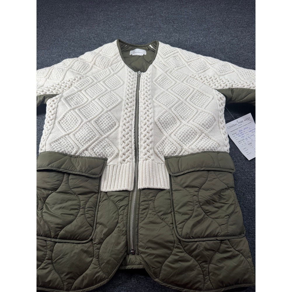 Anthropologie Central Park West Mixed Media Quilted Knit Jacket Ivory Olive S